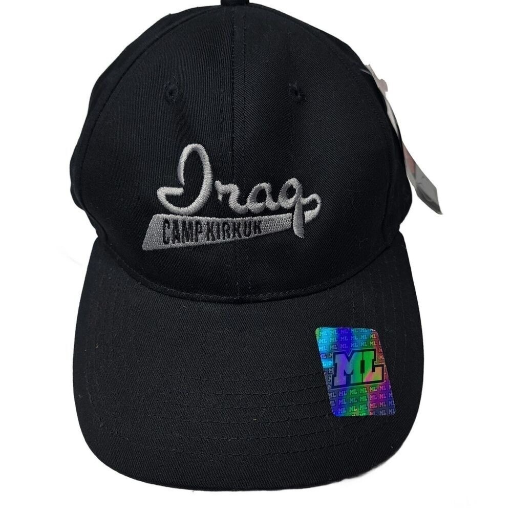 Iraq Camp Kirkuk Hat Mens Black Military War Cap Vintage 2000s‎ Soldier NWT